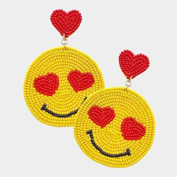 Emoji Seed Beaded Dangle Earrings - Picture 1 of 5